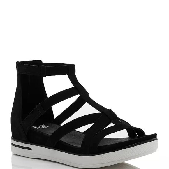 EILEEN FISHER NWOB Sola Tumbled Nubuck Leather Back Zip Sandals Black - Picture 1 of 7